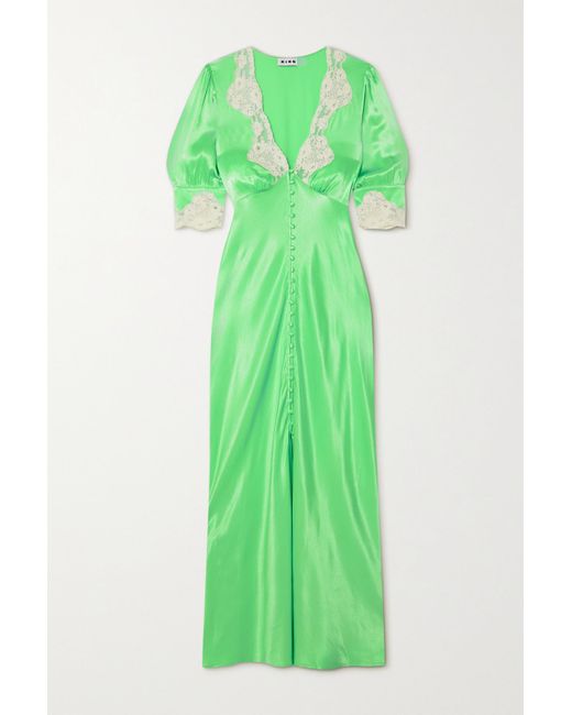 RIXO London Simone Lace-trimmed Hammered-satin Midi Dress in Green | Lyst