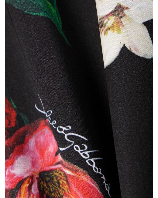 Dolce & Gabbana Black Floral-Print Satin Midi Skirt