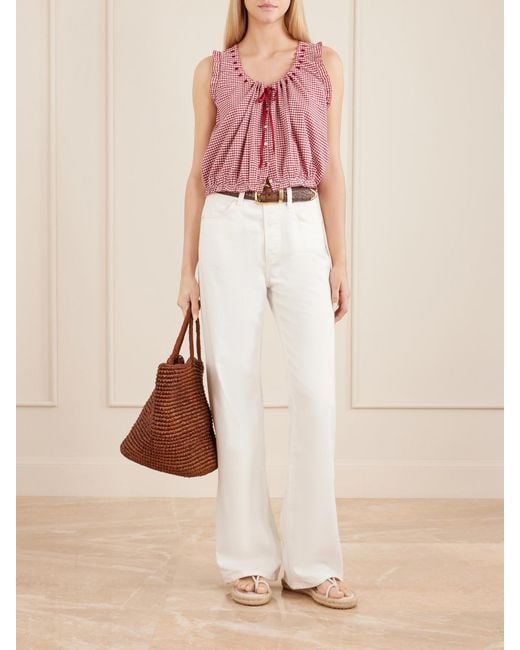 Doen Pink Traveler Gathered Checked Organic Cotton Blouse