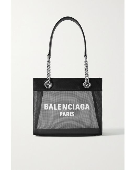 Balenciaga Duty Free Large Leather-trimmed Printed Mesh Tote in Black ...