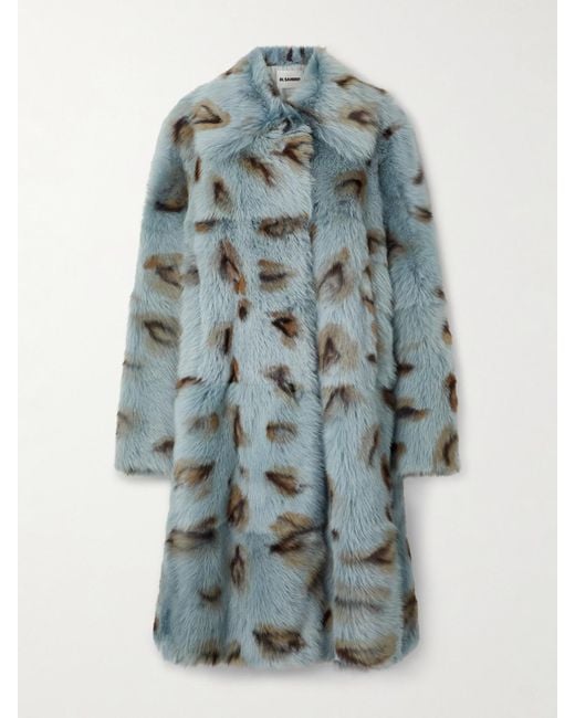 Jil Sander Blue Oversized Leopard-Print Shearling Coat
