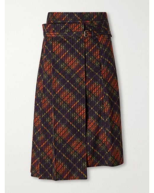 Dries Van Noten Multicolor Checked Pleated Cotton Midi Skirt