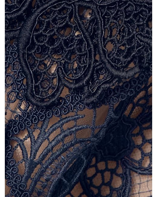 Oscar de la Renta Blue Off-The-Shoulder Appliquéd Guipure Lace Gown