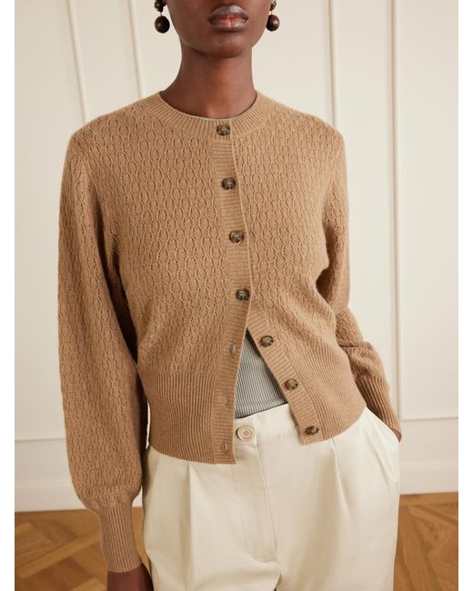 LeKasha Natural Gaya Pointelle Knit Cashmere Cardigan