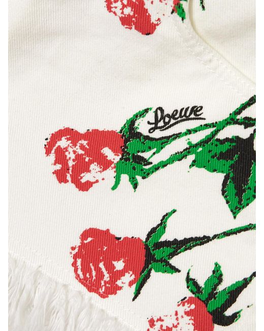 Loewe White Paula's Ibiza Frayed Floral-Print Denim Shorts