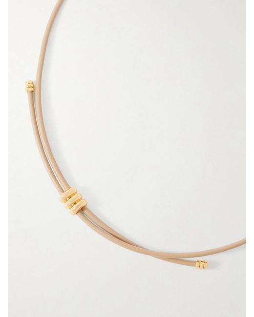DEHANCHE Natural Hollyhock Beaded-Toned Leather Necklace