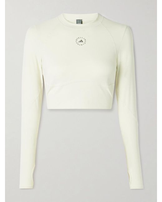 Adidas By Stella McCartney Natural Truepurpose Verkürztes Oberteil Aus Recyceltem Stretch-Material Mit Print