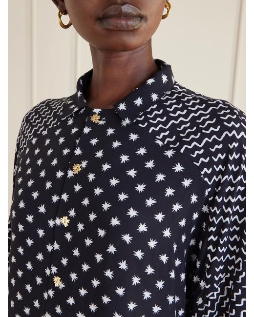 Donde Esteban Black Estrellitas Y Olas Printed Satin Shirt