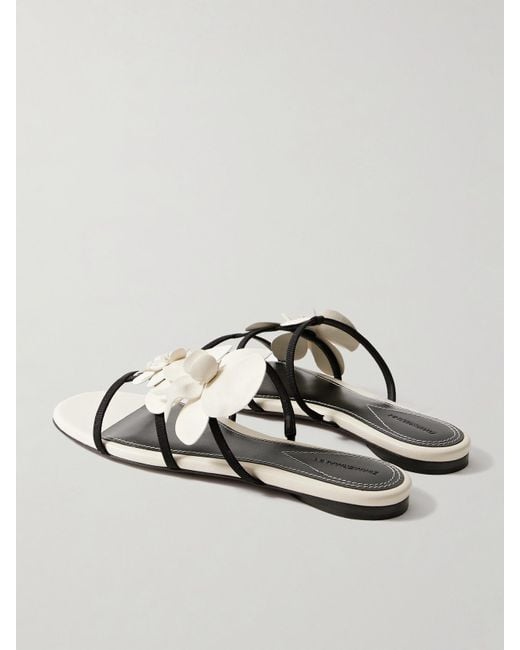 Zimmermann Natural Orchid Appliquéd Leather And Grosgrain Slides