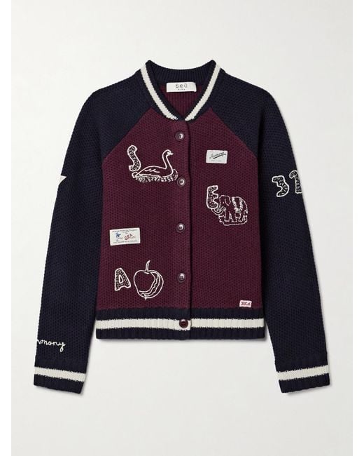 Cardigan En Laine Mérinos À Broderies Et À Appliqués Archer Sea en coloris Blue