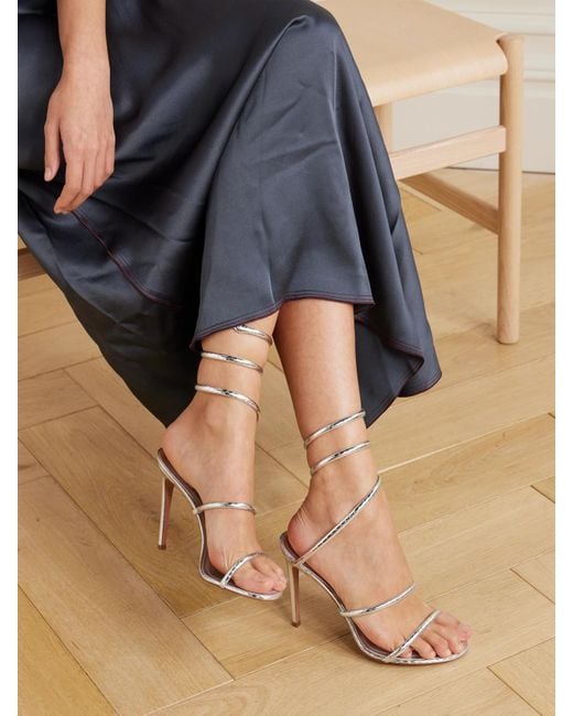 Rene Caovilla White Cleo Sandalen Aus Metallic-Schlangenleder