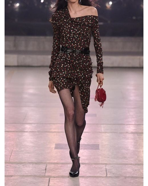 Isabel Marant Red Asymmetric Draped Polka-Dot Stretch-Silk Dress