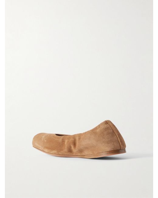 Alaïa Brown Leather-Trimmed Suede Ballet Flats