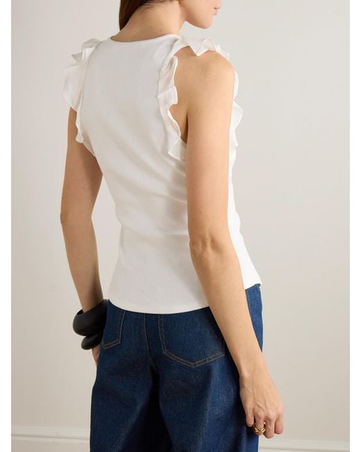 Zimmermann White Awaken Ruffled Ribbed Cotton-Blend Jersey Tank