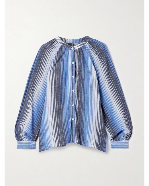 Lemlem Blue Mita Striped Cotton-Gauze Blouse