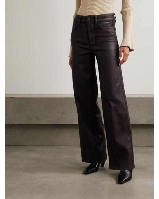 PAIGE Brown Sasha Waxed-Twill Wide-Leg Pants