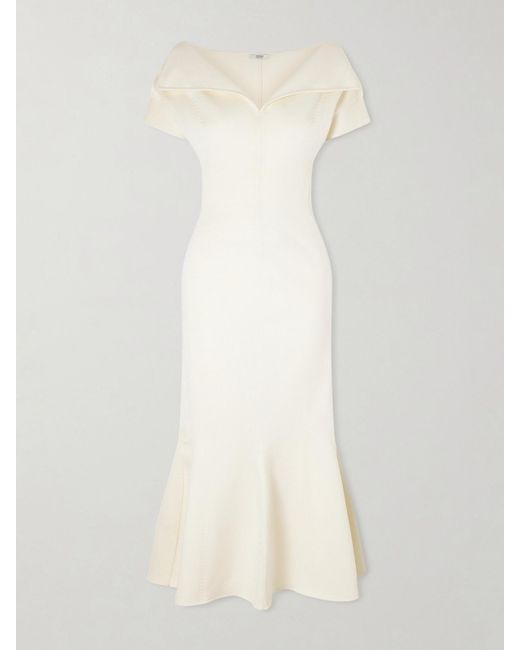FFORME White Zaria Draped Knitted Cotton-Blend Midi Dress