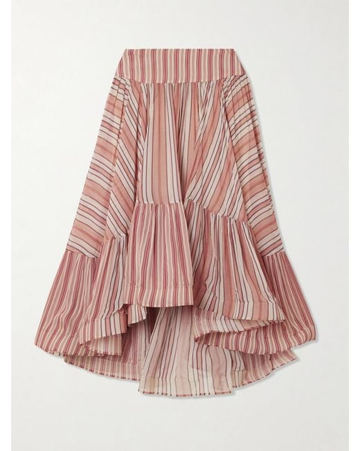 Zimmermann Pink Rebellion Bohemian Asymmetric Tiered Striped Georgette Skirt