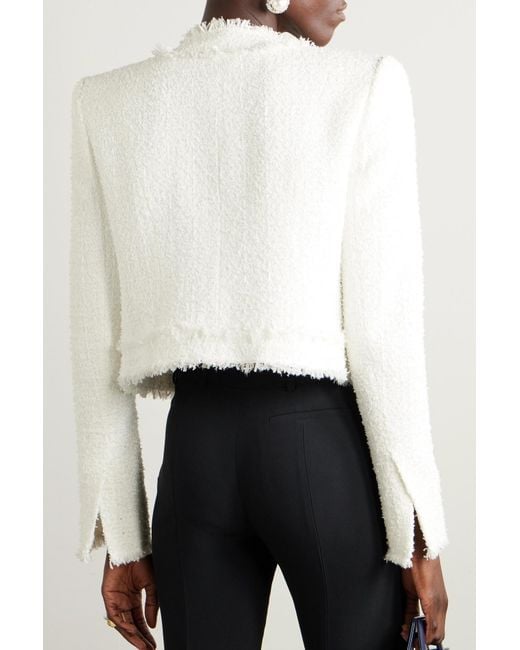 Balmain Cropped Embellished Tweed Jacket in Natural Lyst