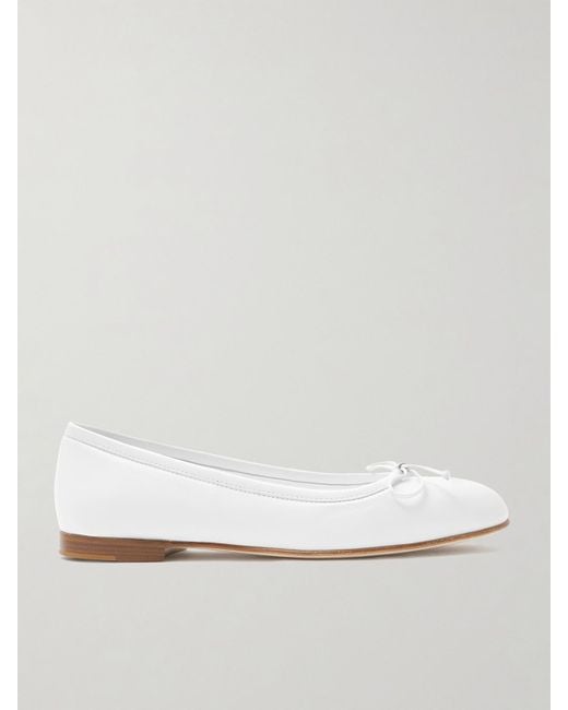 Manolo Blahnik White Veralli Bow-Detailed Leather Ballet Flats