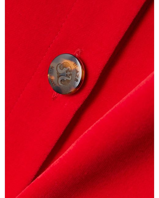 Blazé Milano Red Jealousy Malaya Button-Embellished Cotton And Linen-Blend Velvet Midi Skirt