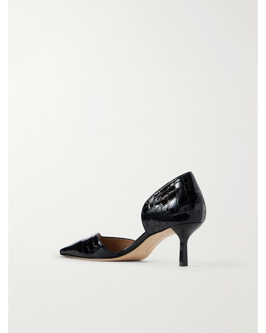 Victoria Beckham Black Victoria Angle 55 Croc-Effect Leather Pumps