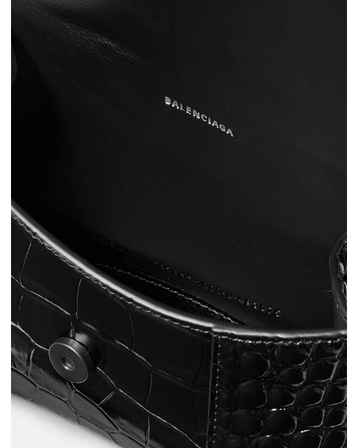 Balenciaga Black Hourglass Xs Croc-Effect Leather Tote