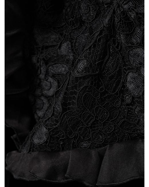 Alessandra Rich Black Bow-Embellished Lace And Silk-Trimmed Velvet Gown