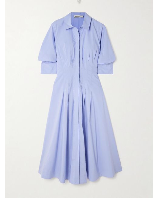 Jonathan Simkhai Blue Jazz Pleated Cotton-Blend Poplin Midi Shirt Dress