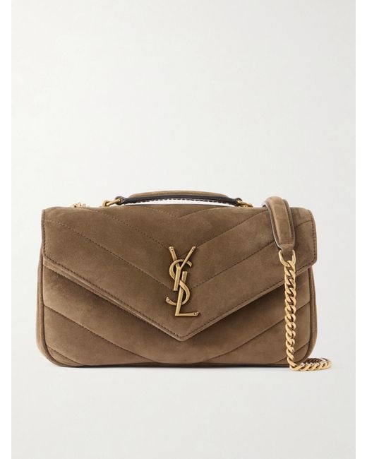 Saint Laurent Brown Loulou Small Matelassé Suede Shoulder Bag