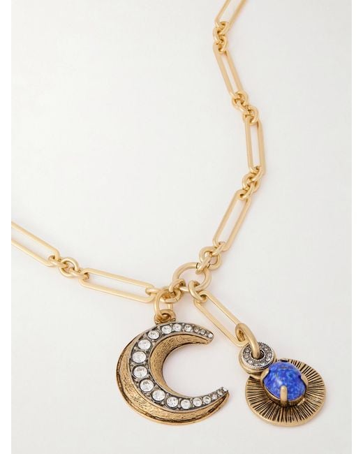 Maison Mayle White Soli Luna-Plated, Crystal And Lapis Lazuli Necklace