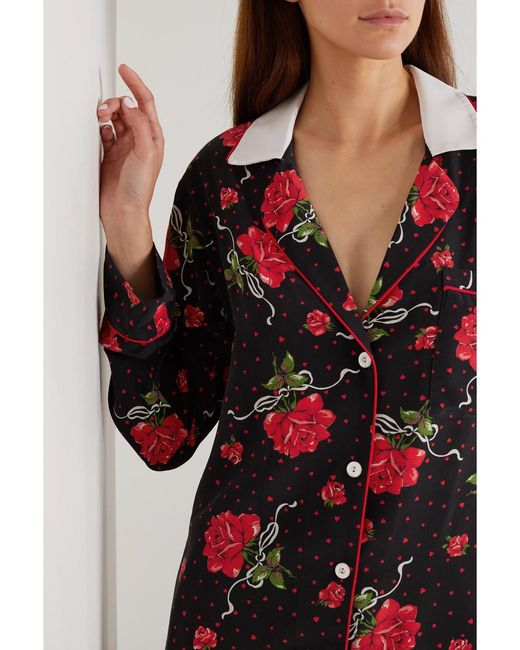 Rodarte Red Floral-Print Silk Crepe De Chine Blouse