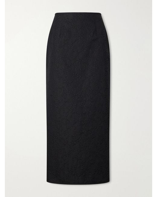 CECILIE BAHNSEN Black Cbuka Cotton-Blend Matelassé Midi Skirt