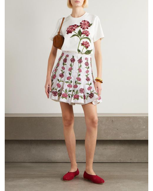 Mini-Jupe En Lin À Appliqués Et À Broderies Cerezo Agua Bendita en coloris White