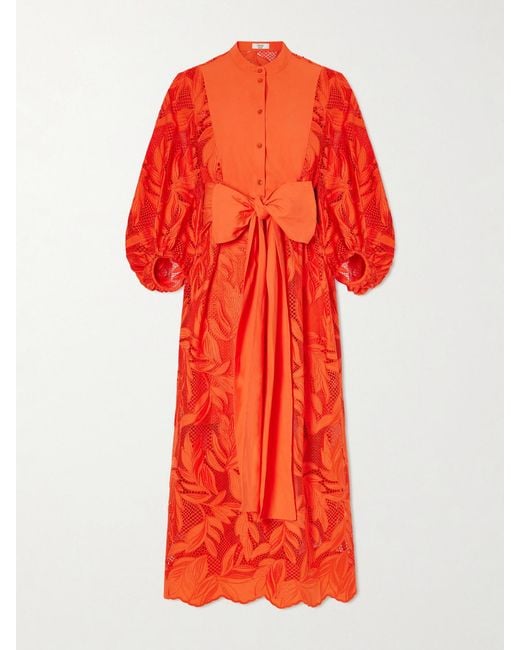 Erdem Bow-Detailed Embroidered Poplin And Lace Midi Dress