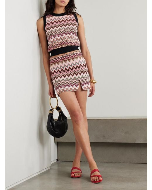 Missoni Pink Mare Striped Crochet-Knit Cotton-Blend Mini Skirt