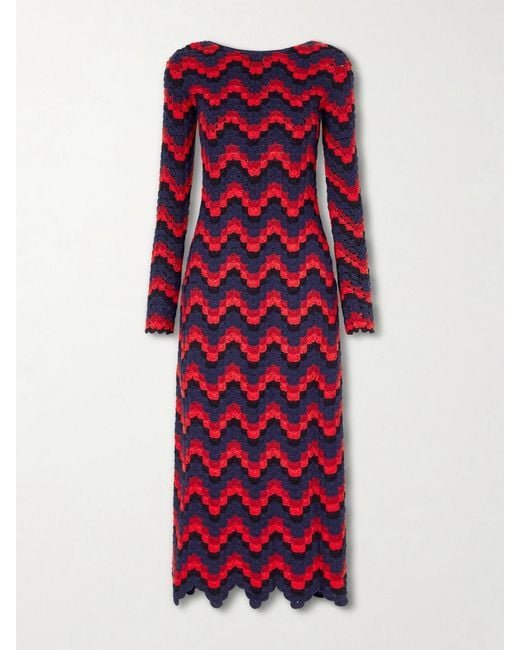 Escvdo Red Ursula Crocheted Cotton Maxi Dress