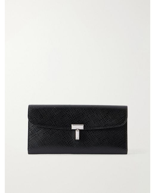 Totême Black T-Lock Patent-Leather Wallet