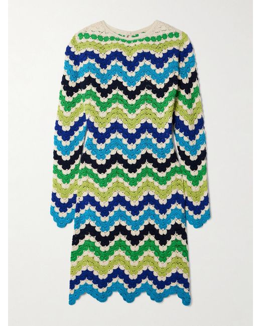 Escvdo Blue Victoria Scalloped Crocheted Cotton Mini Dress