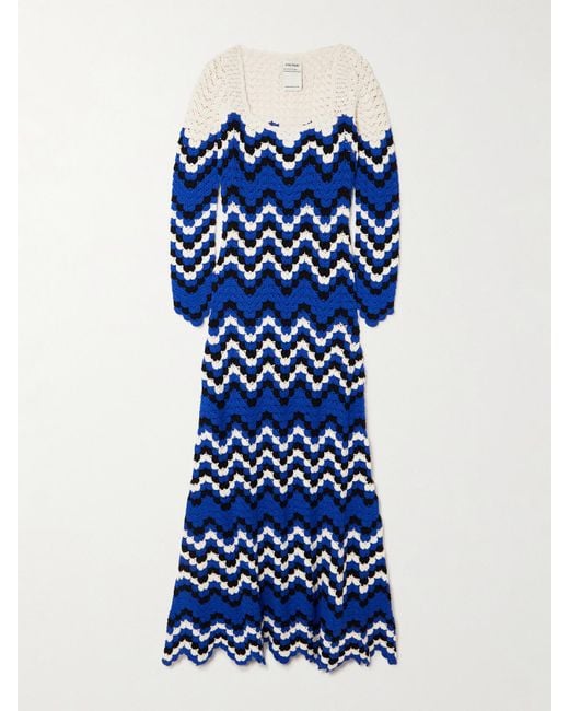 Escvdo Blue Sumac Midikleid Aus Gehäkelter Baumwolle Mit Wellenkante