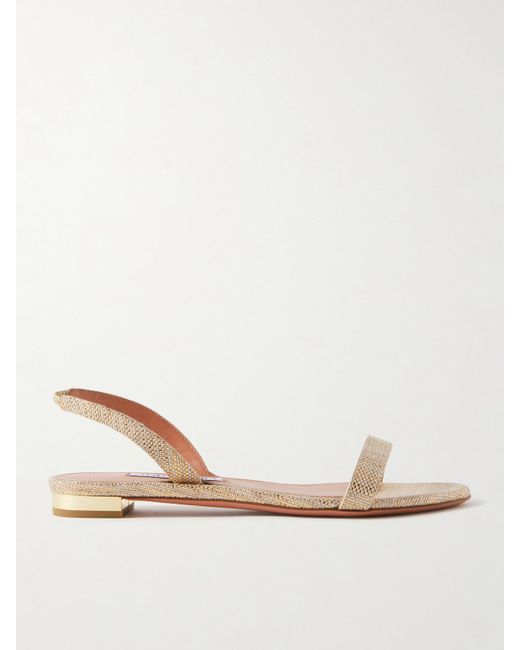Aquazzura Natural So Nude Slingback-Sandalen Aus Geflochtenem Raffiabast Mit Fasern Aus Metallic-Leder