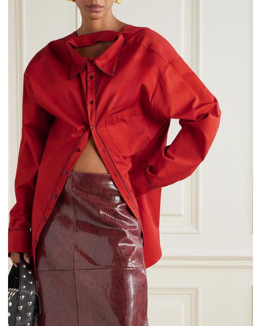 Christopher John Rogers Red Open-Back Cotton-Twill Shirt