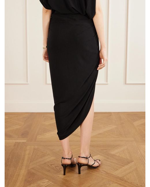 Sportmax Black Embellished Draped Jersey Midi Skirt