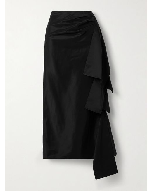 Tibi Black Ruffled Ruched Nylon Maxi Skirt