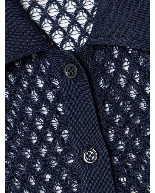 Kiki de Montparnasse Blue Crocheted Silk Polo Shirt