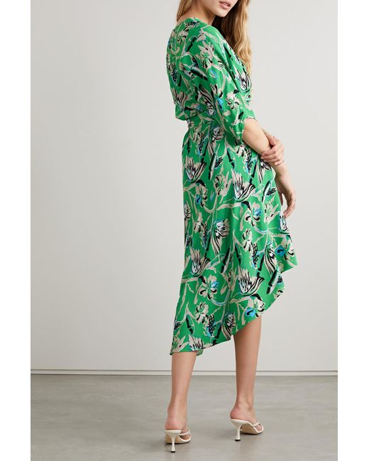 Diane von Furstenberg Eloise Asymmetric Floral-print Stretch-crepe Wrap  Dress in Green | Lyst