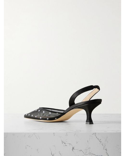 Manolo Blahnik Black Carolyne 50 Slingback-Pumps Aus Mesh Und Satin Mit Flockprint