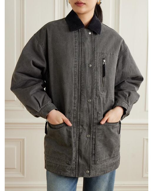 Isabel Marant Gray Kimelia Corduroy-Trimmed Cotton-Canvas Jacket