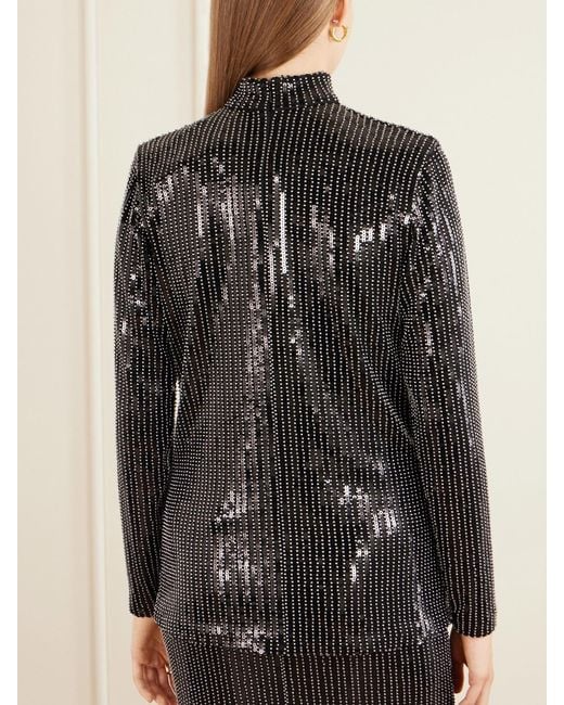 Dima Ayad Black Studded Sequin-Trimmed Jersey Blouse
