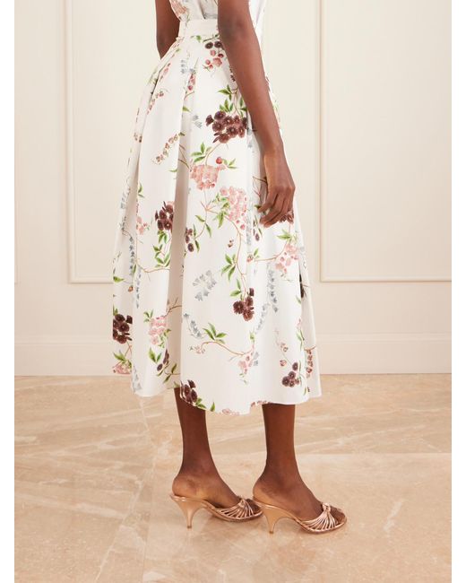 Erdem Natural Floral-Print Pleated Cotton Midi Skirt
